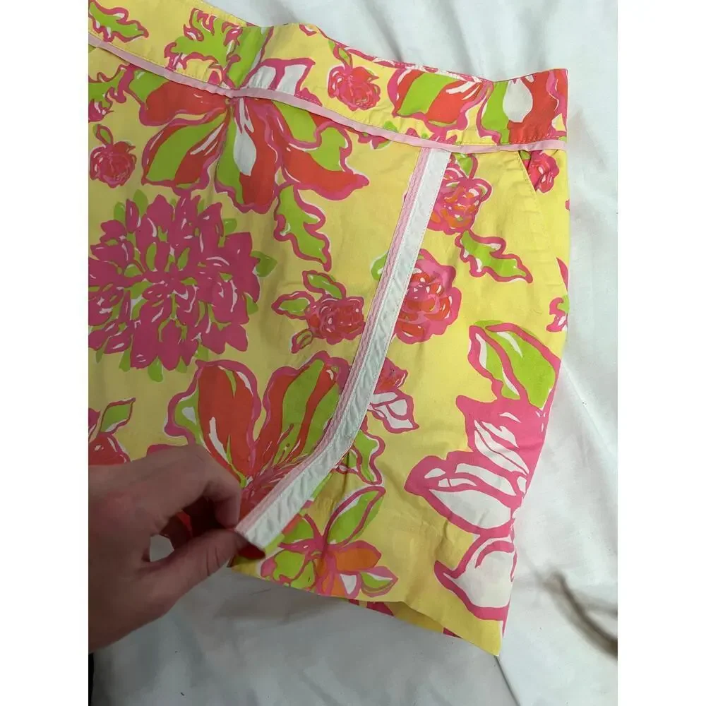 Lilly Pulitzer Yellow Pink Tropical Floral Mini Skirt Skort Sz 4 GS